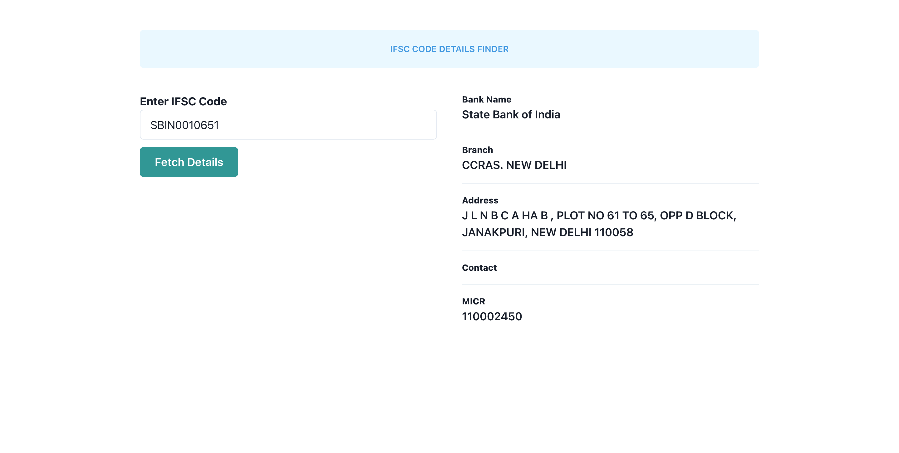 Bank IFSC code Search