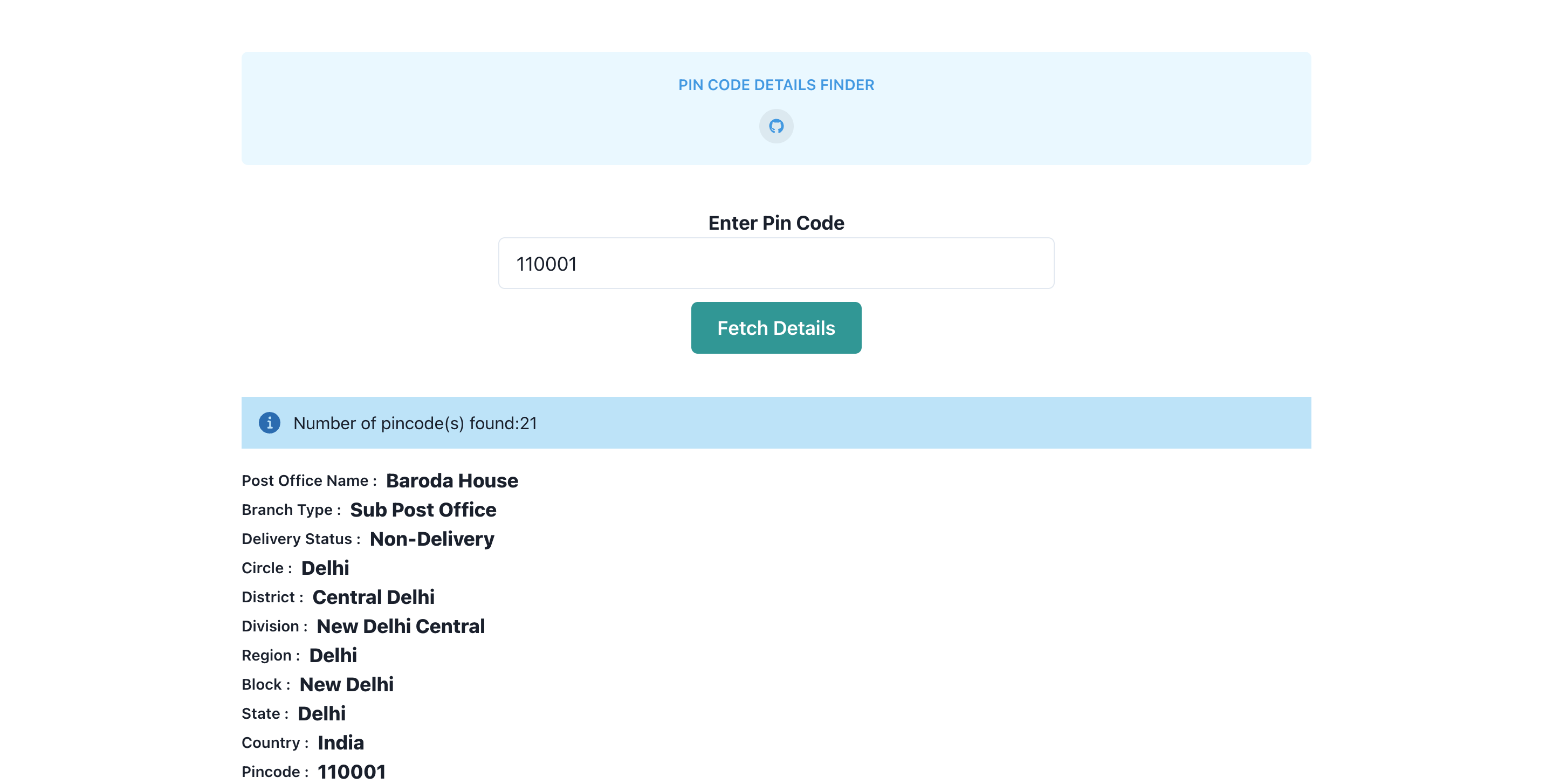 Pin code Details Finder